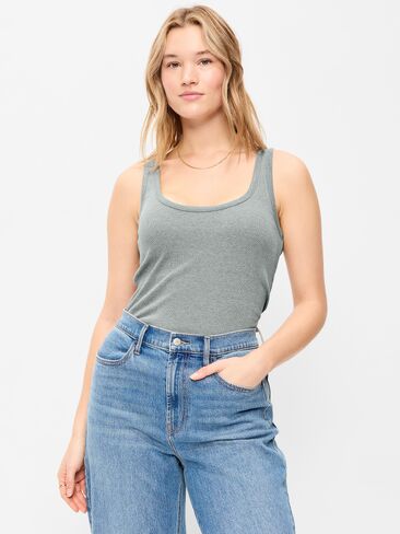 Old Navy First-Layer Ribbed Scoop-Neck Tank Top - Heather Gray in Saudi Arabia