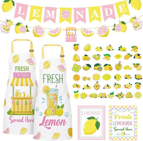 Lemonade Stand Supplies Lemon Kids Apron Lemonade Banners Stand Signs Stickers for Summer Lemon Birthday Party Decor in Saudi Arabia