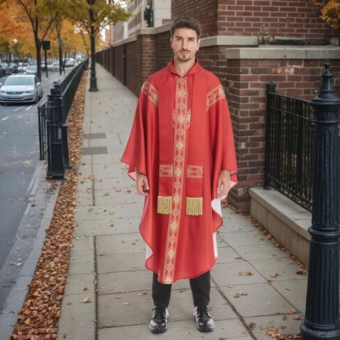 TOONRAIN الكاهن الأنيق المحتفل Chasuble - فساتين جماعية للكنيسة الكاثوليكية مع شرابة، رداء رجال الدين in Saudi Arabia