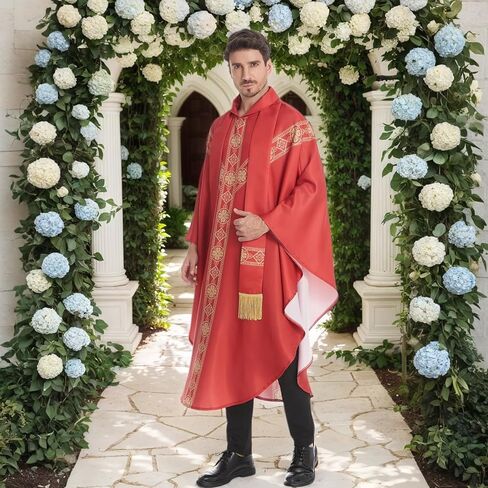 TOONRAIN الكاهن الأنيق المحتفل Chasuble - فساتين جماعية للكنيسة الكاثوليكية مع شرابة، رداء رجال الدين in Saudi Arabia