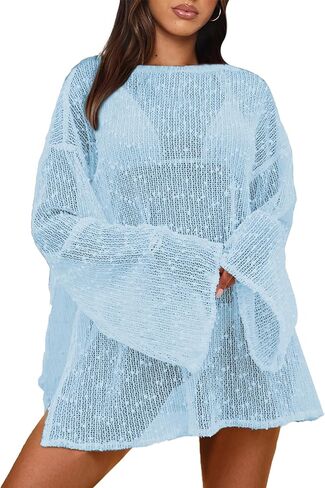 Crochet Swimsuit Coverup for Women Boat Neck Bathing Suit Cover Up 2026 Summer Sexy Beach Caftan Dress in Saudi Arabia