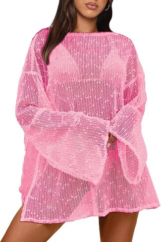 Crochet Swimsuit Coverup for Women Boat Neck Bathing Suit Cover Up 2026 Summer Sexy Beach Caftan Dress in Saudi Arabia