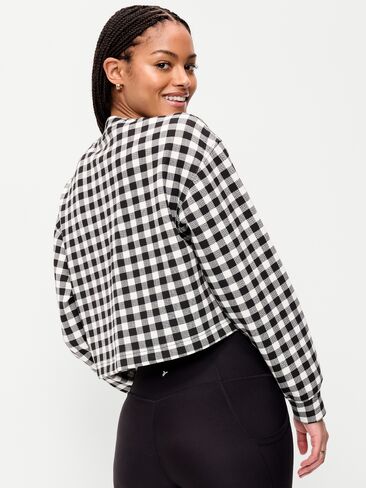 Old Navy Dynamic Fleece Oversized Crop Sweatshirt - Black/White Gingham in Saudi Arabia