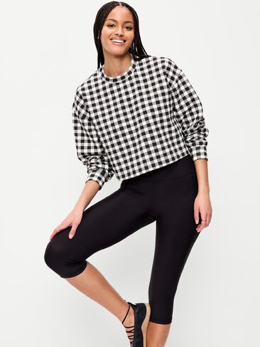 Old Navy Dynamic Fleece Oversized Crop Sweatshirt - Black/White Gingham in Saudi Arabia