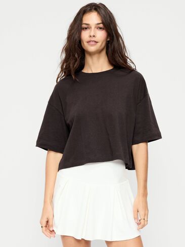 Old Navy Vintage Crew-Neck Oversized Crop T-Shirt - BLACK COFFEE in Saudi Arabia