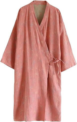 Cotton Gauze Robe for Women, Jacquard Plum Blossom Bathrobe Japanese Kimono Soft Knit Nightdress Longwear Sleepwear in Saudi Arabia