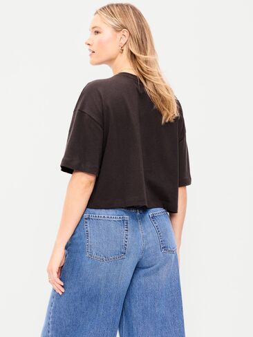 Old Navy Vintage Crew-Neck Oversized Crop T-Shirt - BLACK COFFEE in Saudi Arabia