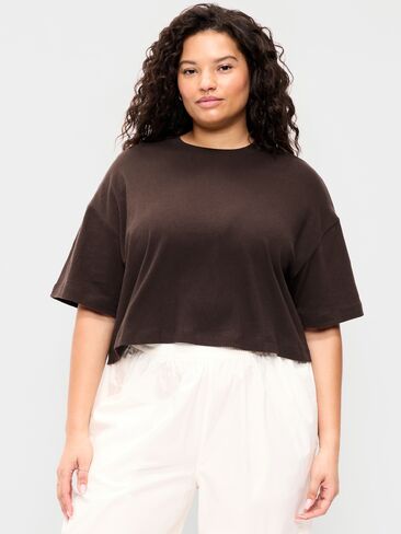 Old Navy Vintage Crew-Neck Oversized Crop T-Shirt - BLACK COFFEE in Saudi Arabia