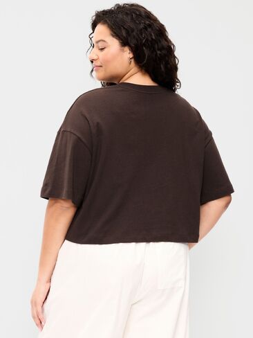 Old Navy Vintage Crew-Neck Oversized Crop T-Shirt - BLACK COFFEE in Saudi Arabia