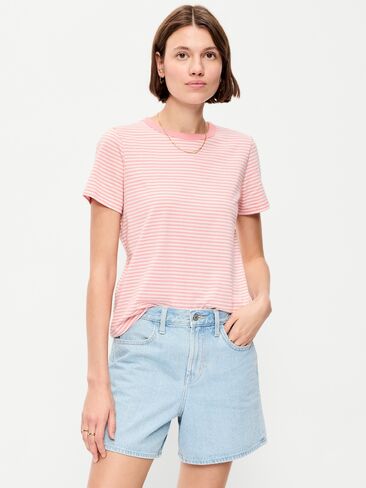 تي شيرت مخطط برقبة دائرية من Old Navy EveryWear - شريط وردي in Kuwait