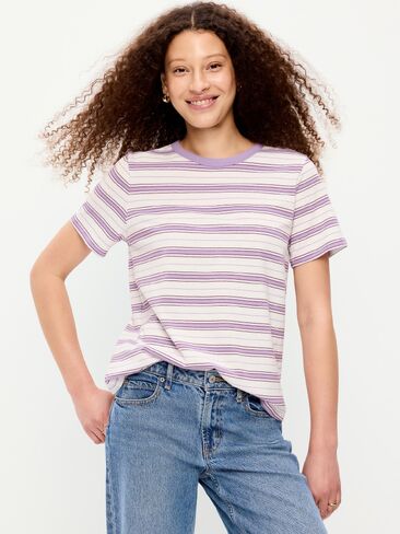 تي شيرت مخطط برقبة دائرية من Old Navy EveryWear - شريط أرجواني فاتح in Kuwait