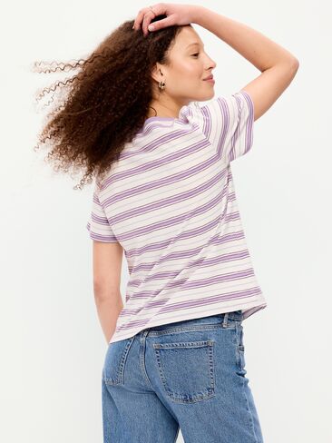 تي شيرت مخطط برقبة دائرية من Old Navy EveryWear - شريط أرجواني فاتح in Kuwait