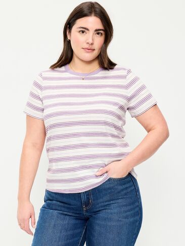 تي شيرت مخطط برقبة دائرية من Old Navy EveryWear - شريط أرجواني فاتح in Kuwait