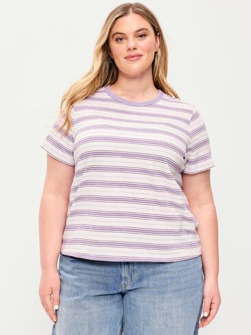 تي شيرت مخطط برقبة دائرية من Old Navy EveryWear - شريط أرجواني فاتح in Kuwait