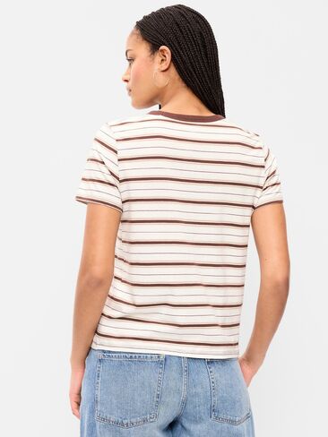 تي شيرت مخطط برقبة دائرية من Old Navy EveryWear - شريط بني ترابي in Kuwait