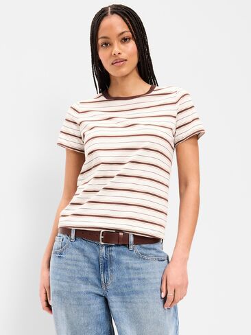 تي شيرت مخطط برقبة دائرية من Old Navy EveryWear - شريط بني ترابي in Kuwait