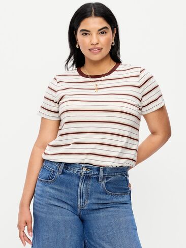 تي شيرت مخطط برقبة دائرية من Old Navy EveryWear - شريط بني ترابي in Kuwait
