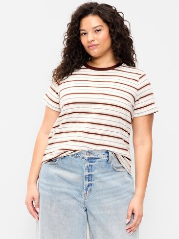 تي شيرت مخطط برقبة دائرية من Old Navy EveryWear - شريط بني ترابي in Kuwait
