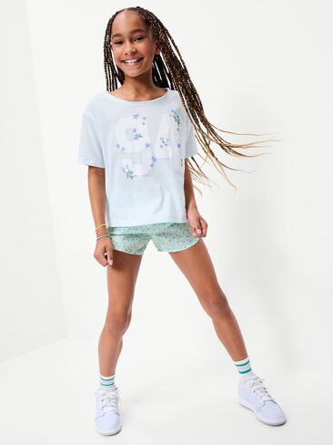شورت ركض بخصر عالٍ بحاشية دولفين للبنات من Old Navy - زهور زرقاء فاتحة in Kuwait