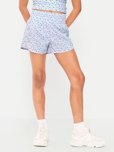 Old Navy High-Waisted Dolphin-Hem Run Shorts for Girls - Purple Floral in Saudi Arabia