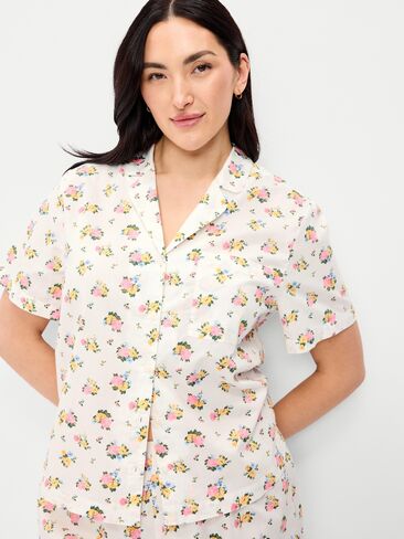 Old Navy Poplin Pajama Short Set - White Floral in Saudi Arabia