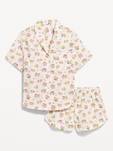 Old Navy Poplin Pajama Short Set - White Floral in Saudi Arabia