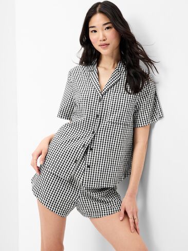 طقم بيجامة بوبلين قصير من Old Navy - قماش قطني أسود/أبيض in Saudi Arabia