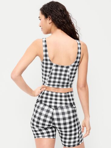 Old Navy Light Support PowerSoft Longline Sports Bra - Black/White Gingham in Saudi Arabia