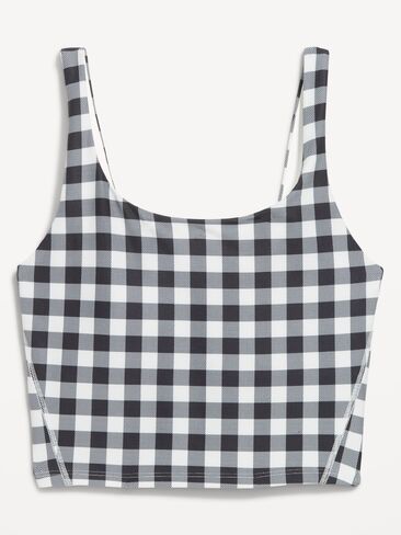Old Navy Light Support PowerSoft Longline Sports Bra - Black/White Gingham in Saudi Arabia