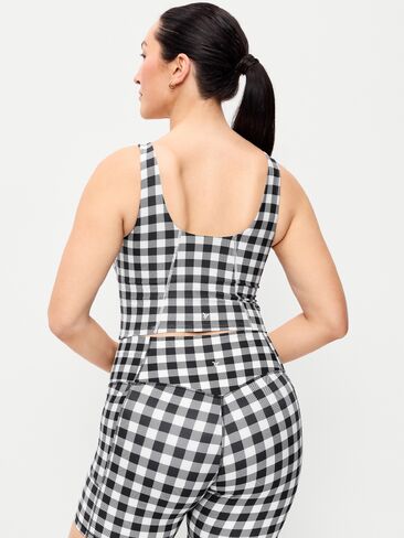Old Navy Light Support PowerSoft Longline Sports Bra - Black/White Gingham in Saudi Arabia