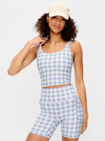 Old Navy Light Support PowerSoft Longline Sports Bra - Blue Gingham in Saudi Arabia