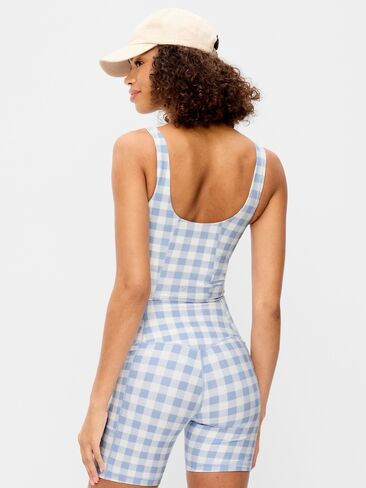 Old Navy Light Support PowerSoft Longline Sports Bra - Blue Gingham in Saudi Arabia