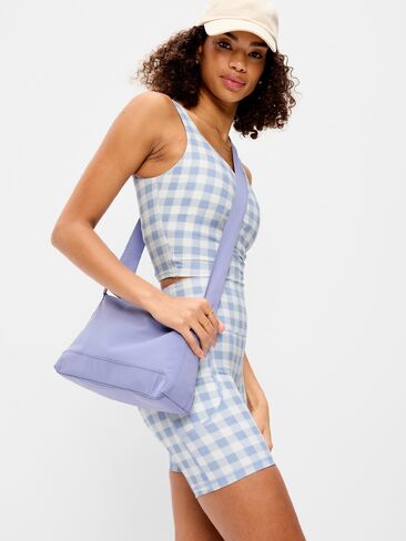 Old Navy Light Support PowerSoft Longline Sports Bra - Blue Gingham in Saudi Arabia