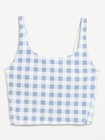 Old Navy Light Support PowerSoft Longline Sports Bra - Blue Gingham in Saudi Arabia