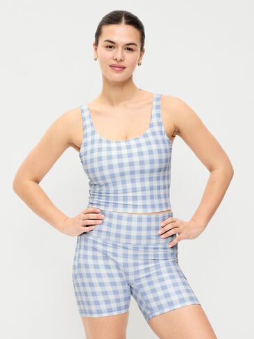 Old Navy Light Support PowerSoft Longline Sports Bra - Blue Gingham in Saudi Arabia