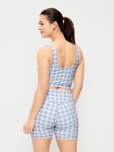 Old Navy Light Support PowerSoft Longline Sports Bra - Blue Gingham in Saudi Arabia