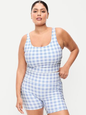 Old Navy Light Support PowerSoft Longline Sports Bra - Blue Gingham in Saudi Arabia