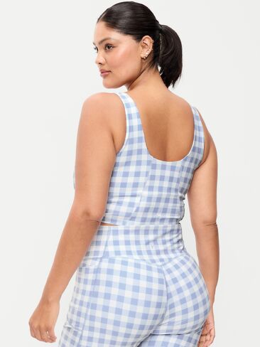 Old Navy Light Support PowerSoft Longline Sports Bra - Blue Gingham in Saudi Arabia
