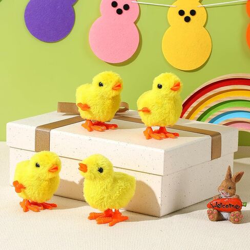 DECYOOL 6PCS Wind Up Bunny and Chick Clockwork Toys Novel Easter Wind Up Toys for Easter Eggs Plush Chicken Wind Up Toys for Easter Basket Stuffer （Color Random） in Saudi Arabia