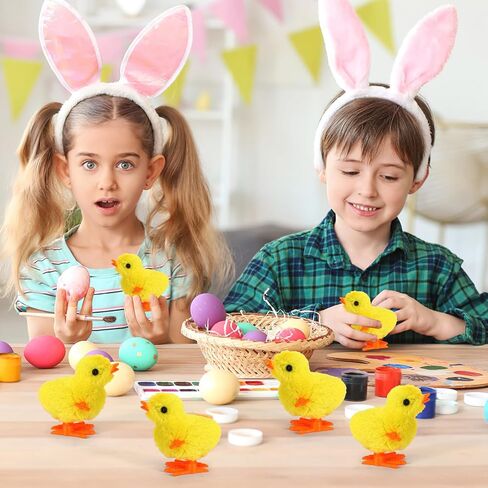 DECYOOL 6PCS Wind Up Bunny and Chick Clockwork Toys Novel Easter Wind Up Toys for Easter Eggs Plush Chicken Wind Up Toys for Easter Basket Stuffer （Color Random） in Saudi Arabia