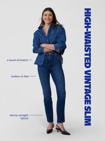 Old Navy High-Waisted Vintage Slim Jeans - Medium Indigo in Saudi Arabia
