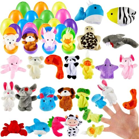 Civaner 40 Pcs Easter Eggs with Finger Puppets Prefilled Egg with Cartoon Animal Puppets Easter Basket Toys Soft Plush Dolls Props for Party Basket Stuffers (Cute Style) in Kuwait