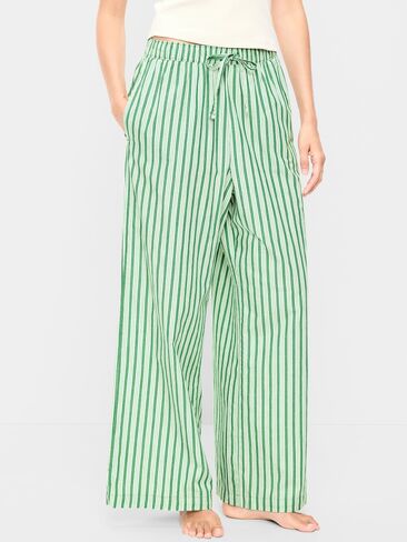 Old Navy Poplin Wide-Leg Pajama Pants - Green Stripe in Saudi Arabia