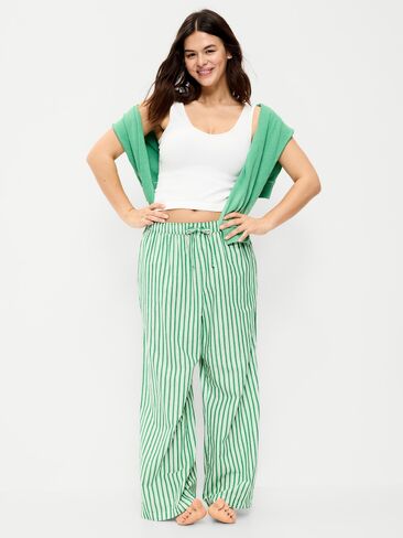 Old Navy Poplin Wide-Leg Pajama Pants - Green Stripe in Saudi Arabia