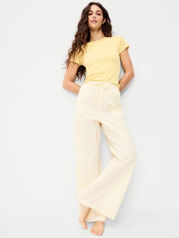 Old Navy Poplin Wide-Leg Pajama Pants - Yellow/Blue Stripe in Saudi Arabia