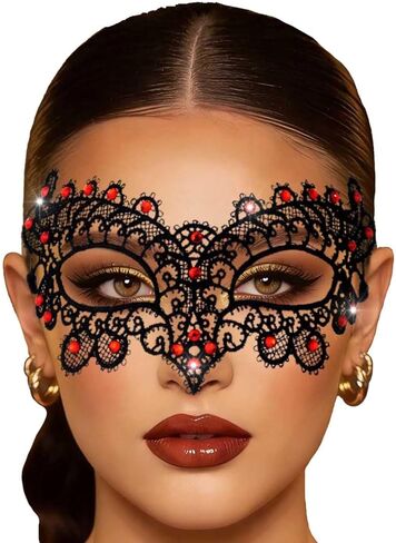 Masquerade Lace Mask for Women Crystal Black Masks Ball Face Mask Halloween Eye Mask for Proms Costume Party in Saudi Arabia