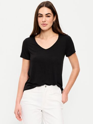 تي شيرت Old Navy Luxe برقبة على شكل حرف V - هيذر أسود فاتح in Saudi Arabia