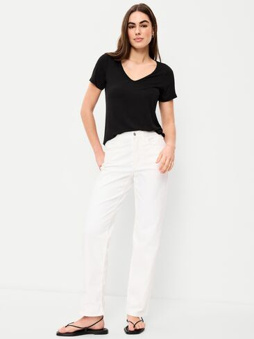 تي شيرت Old Navy Luxe برقبة على شكل حرف V - هيذر أسود فاتح in Saudi Arabia
