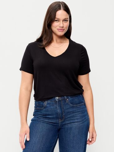 تي شيرت Old Navy Luxe برقبة على شكل حرف V - هيذر أسود فاتح in Saudi Arabia