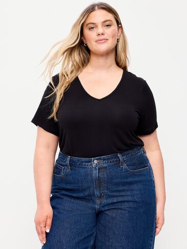 تي شيرت Old Navy Luxe برقبة على شكل حرف V - هيذر أسود فاتح in Saudi Arabia